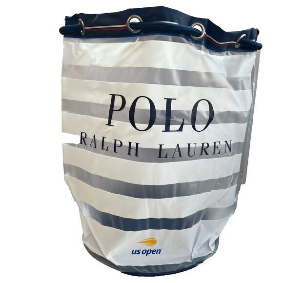Polo Ralph Lauren Us Open 2025 Blue/White Stripe Plastic Drawsting Back Pack - Picture 1 of 10
